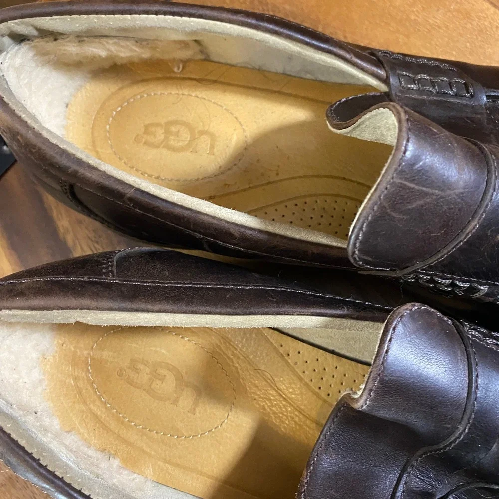 UGG Barren Brown Leather Penny Loafers Mens Shoes sz 12